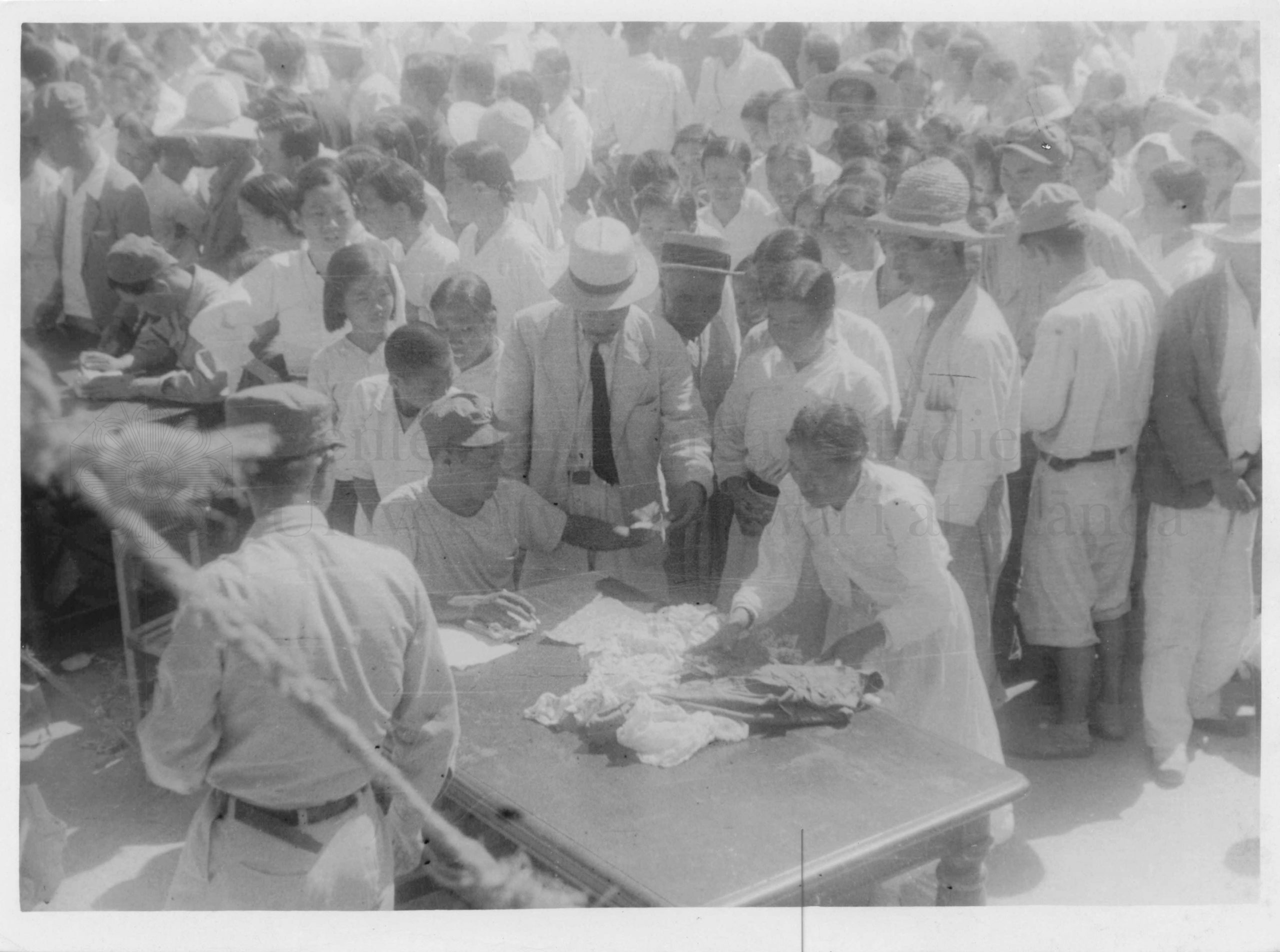 Distribution of relief goods sent by KWRS in Pyungtaik, Korea, undated (Donald C.W. Kim collection)