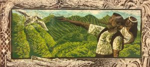 A man and woman with a background of green mountains