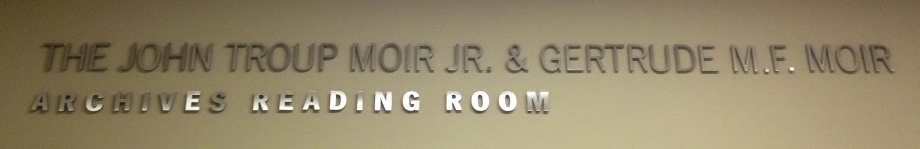 A picture of the Moir Reading Room sign