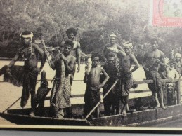 Fiji Postcard Men on Boat BW