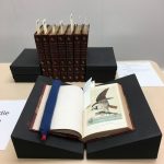 a book open to an illustration of a bird with a fish in its talons