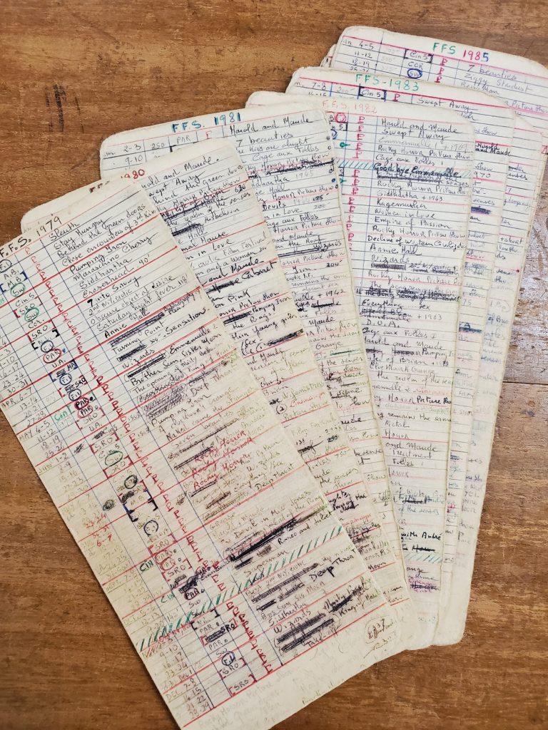 Handwritten list of films that Mr. Chapuis’ Foreign Film Society screened. From the Gerard Chapuis Collection.