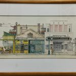 Watercolor of old storefronts