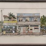 Watercolor of old storefronts