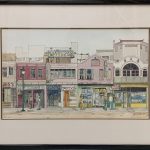 Watercolor of downtown street scene