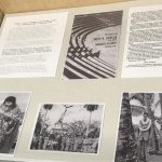 Urasenke Chado Tradition Exhibit.  Black and white photos of Dr Sen covered in leis.