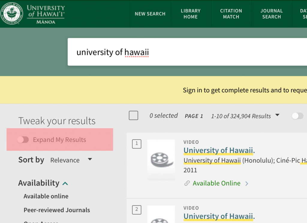 screenshot of expand my results button