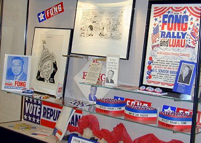 Display case with materials for Hiram Fong's GOP National Conventions