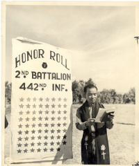 Chaplain Hiro Higuchi at a memorial for members of the 442nd killed in action in Europe