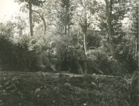 Soldiers take position behind embankment