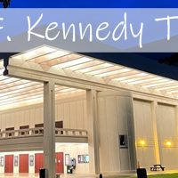 Kennedy Theatre At Night. Text: John F. Kennedy Theatre