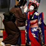 Two performers in kimonos as part of the Asian Theatre focus
