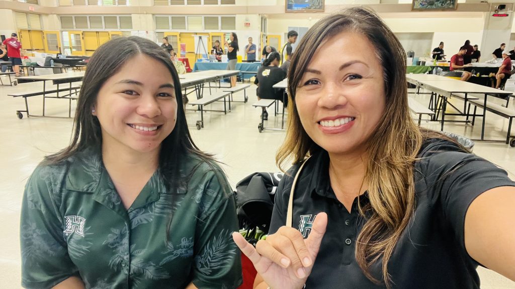 Waiʻanae High School (WHS) Program Specialist poses for a picture with METS Program Director, Pearlena Stone.