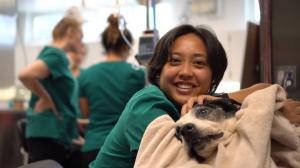 Veterinary technology student and patient