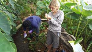 Sheree Watson and Catherine Hudson collect microbiological samples. Credit: Jennifer Engels