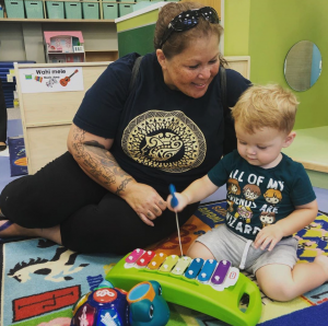 Single mother Erin and son London, the first student parent at Hānaiaulu Childcare Center