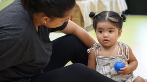 Student mother and daughter Kawena at Hānaiaulu Childcare Center on campus