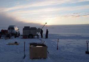 Team used hot water to melt a hole through thick ice to sample a lake beneath a glacier. PC: Gaidos