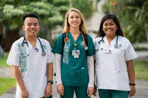 Nursing students outside of Webster Hall