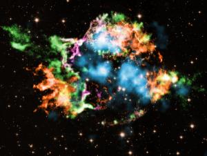 Remains of supernova Cassiopeia A (Cas A), about 11,000 light-years away. Photo credit: NASA