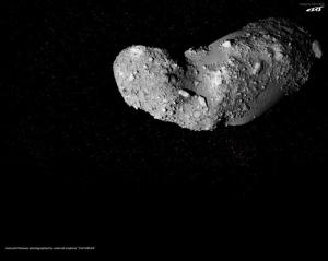 Asteroid Itokawa, with varied terrain and lack of impact craters. Credit: NASA/JPL 