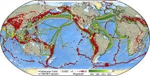 Submarine telecommunications cable span the globe; could host ocean/ geophysical sensors.