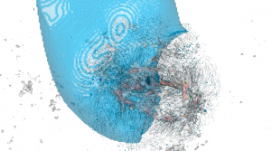 Laniakea Supercluster superimposed on orbits and surfaces of mass density.