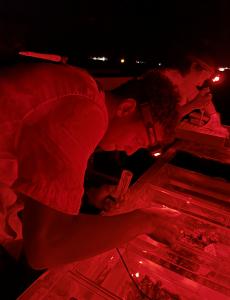 Scientists used red light headlamps that are less invasive to the coral.