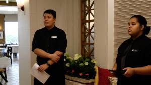 Culinary students Ryan Chang and Kaya Kaleikini in the Leis Family Class Act Restaurant.