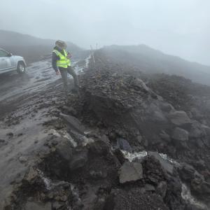 Maunakea rangers assess damage from Hone’s strong winds and rain. 