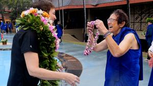 UH President Wendy Hensel receives lei