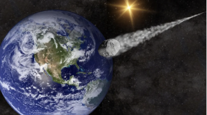 Illustration of an asteroid moving past Earth. Credit: Space.com 