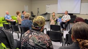 UH President Wendy Hensel at an open forum with Waiʻanae Moku students, faculty and staff