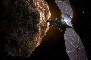 Artist's concept of Lucy spacecraft near a Jupiter Trojan asteroid. Credit: NASA