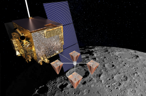 Rendering of future cosmic ray radar instrument over the Moon. Credit: Christian Miki/ UHM Physics.