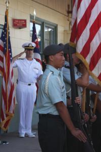 H.P. Baldwin H.S. Army JROTC saluted by Damien Cie (left), UH Maui College.