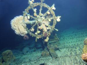 The USS Kailua, including the ship’s wheel, is surprisingly intact. Credit: UH HURL.