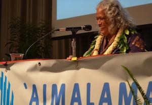 Dr. Pua Kanahele addressing Aimalama conference attendees.