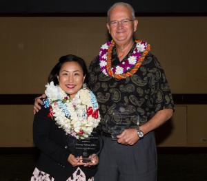 Unyong Nakata, UHF senior director of development and Vance Roley, dean, Shidler College