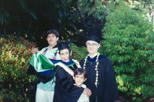 1992 photo of Dr. Karuna Joshi-Peters with husband Michael, and sons Adrian, 14, and Julian, 9. 