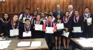 Participants from last year's summer justice program, with Chief Justice Mark Recktenwald in back at right.