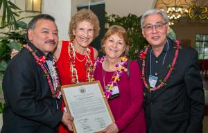 From left, Rep. John Mizuno, OPHS Director Kathryn Braun, and Sens. Rosalyn Baker and Les Ihara.