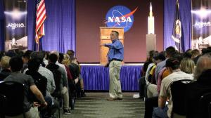 NASA Deputy Manager Trey Cate explained the new Space Launch System (SLS).