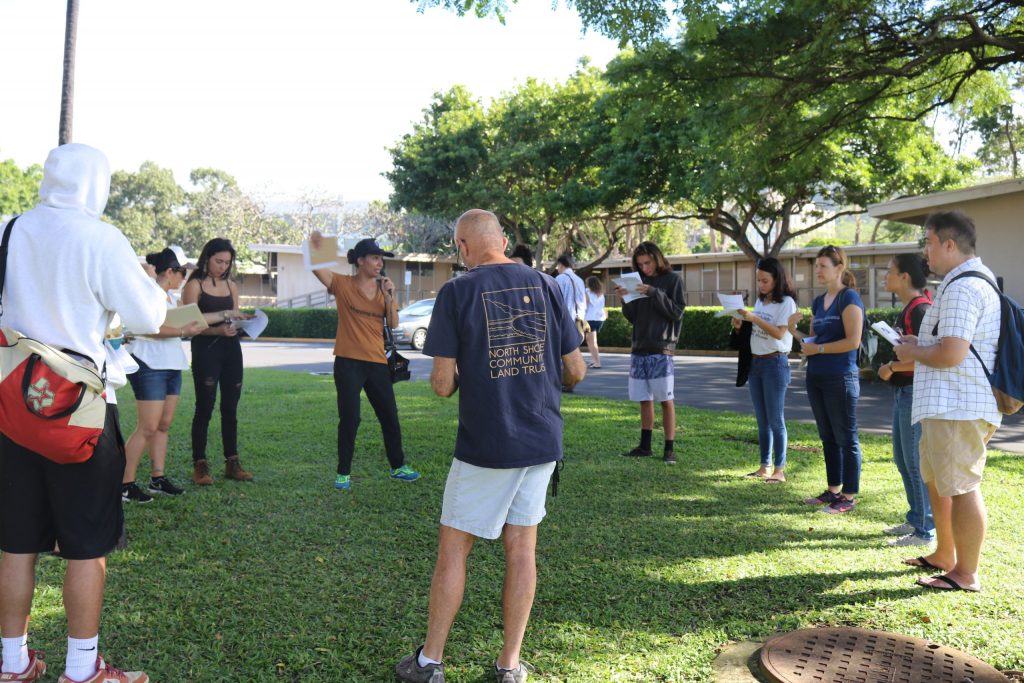 Punihei Lipe And Christina Higgins Giving A Campus Tour Of UH Mānoa To A Group Of Students, Staff, And Faculty