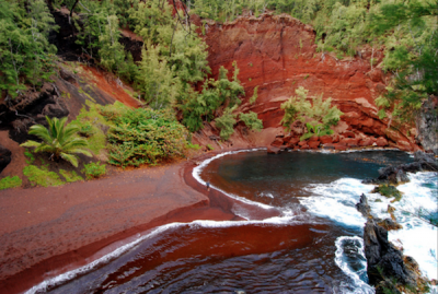 <p>Fig. 2. An example of a red sand on Kaihalulu beach in Maui.</p>