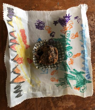 <p>Fig 2. Beeswax wrap prepared to wrap a muffin.</p>
