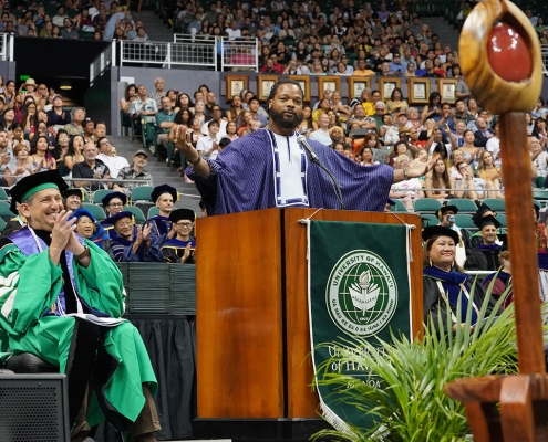 bennett at podium giving commencement speech