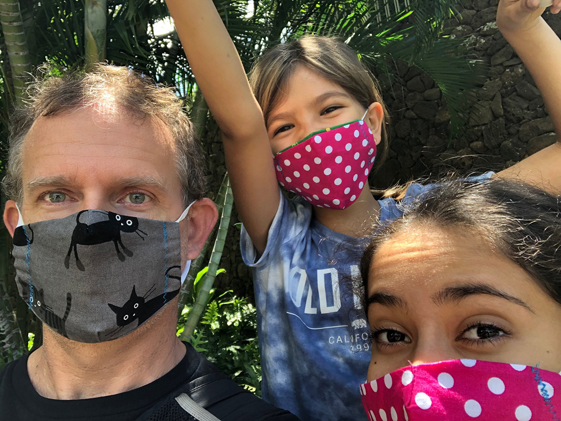 family wearing face masks