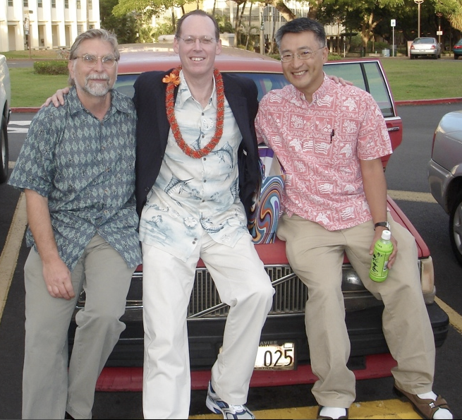 Gregory G. Maskarinec (left), Paul Farmer, and Seiji Yamada on UHM campus in 2007.