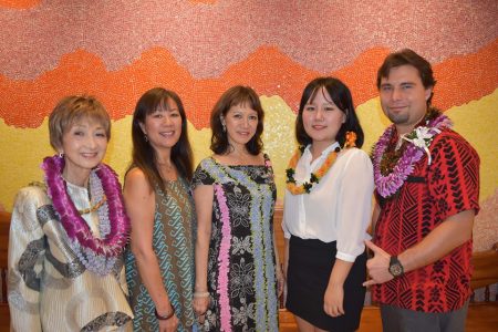 Pictured: Cathy Iwai, Executive Director, Ito Foundation; Mari Ono, Dir. of DSW Student Services; Noreen Mokuau, Dean, MBT School of Social Work; Jasmin Chang and Paul Richard Cassiday III, MSW Scholarship Awardees